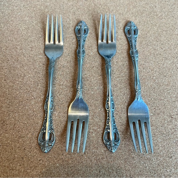 National Silver Co Dynasty II Flatware 4 Salad Forks Pierced Stainless Japan - Picture 1 of 5